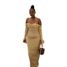 VAZN осень топ личности пикантные вечерние Стиль женское платье однотонный без бретелек, короткий рукав, узкое платье макси-длины MK1063