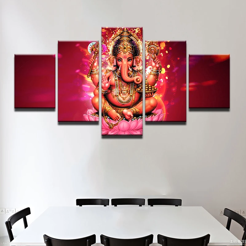 Wall-Art-Canvas-Poster-HD-Printed-5-Pieces-India-Tibetan-Ganesh-Painting-For-Living-Room-Home (1)