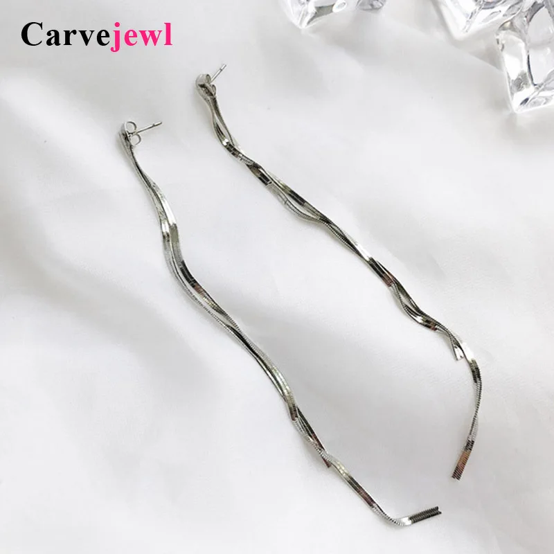 

Carvejewl double sided OL snake chain minimalist long earrings Korea bridal wedding jewelry plastic post anti allergy earrings