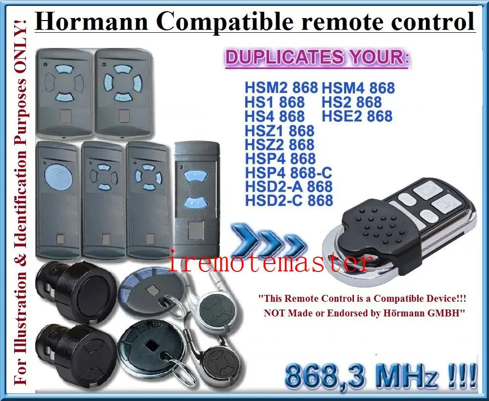 Best selling Hormann hsz2 ,hsp4 ,hsp4-c,hsd2-A ,hsd2-c 868MHZ universal remote control replacement transmitter hormann hsz2 868 hsp4 868 hsp4 868 c hsd2 a 868 hsd2 c 868 universal remote control replacement transmitter dhl free shipping
