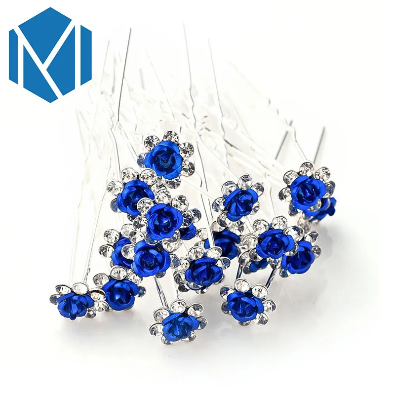 M MISM 20 PCS Bridal Rhinestone Exquisite Rose Flower Hair Pins Girls Wedding Shiny Crystal Bun Maker Tools Hair Accessories