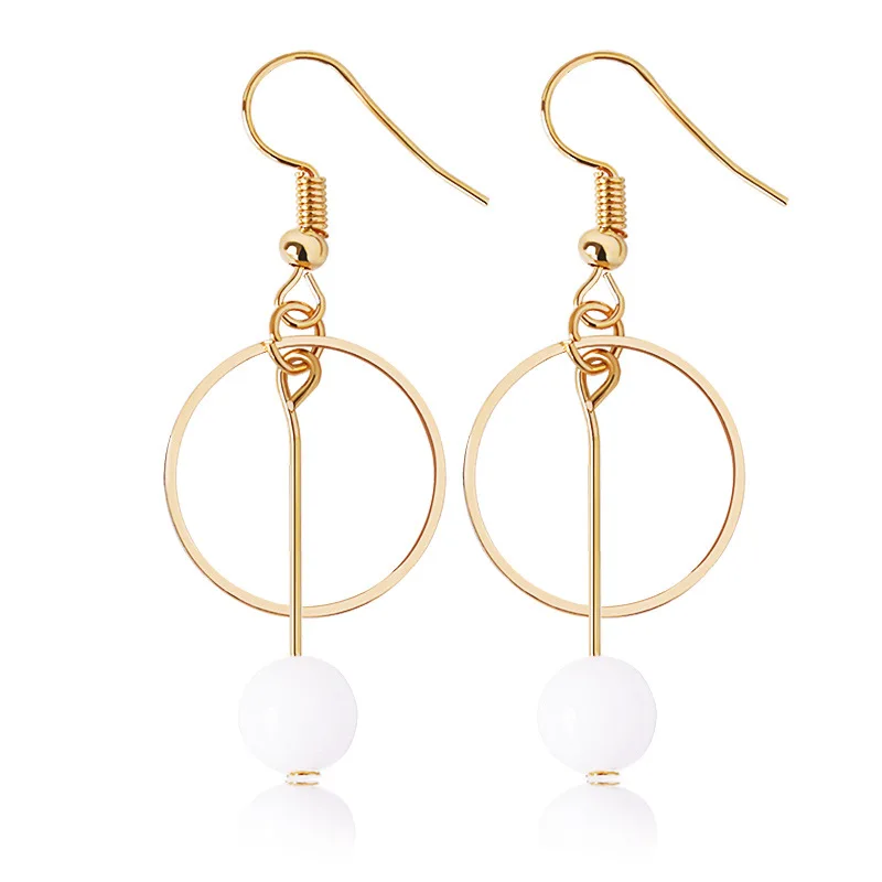

Pure White Simulated Pearl Stick Pendant Hoop Clip & Hook Women Golden Dangle Earrings Drop Earrings