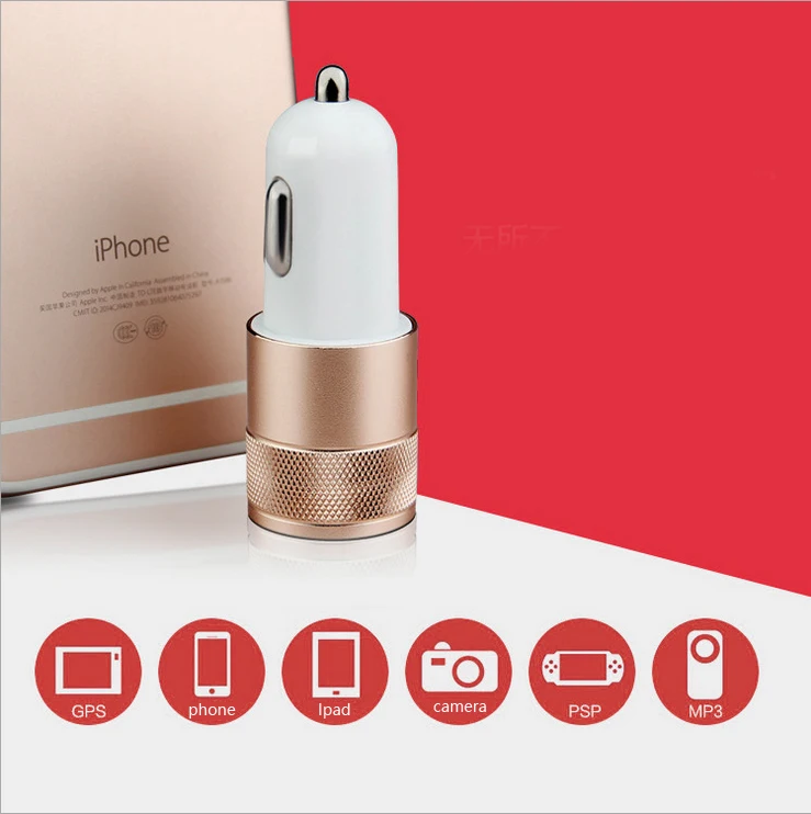 أفضل المعادن المزدوج USB ميناء شاحن سيارة 12 فولت/1 ~ 2 أمبير لأي المحمول
