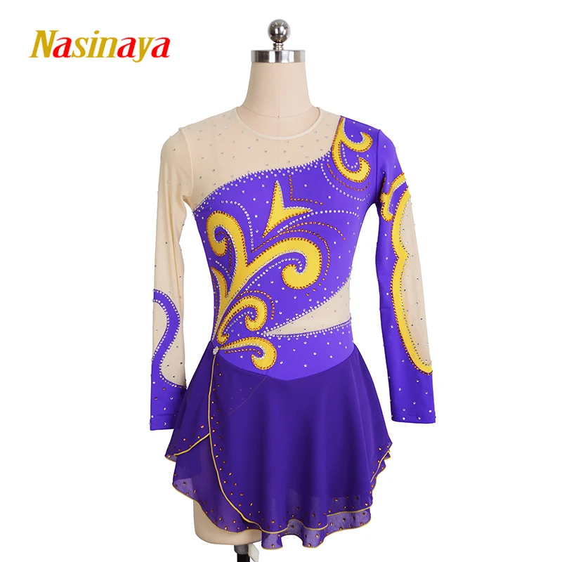customized clothes figure skating dress rhythmic gymnastics long sleeve pink adult child girl show skirt performance rhinestone