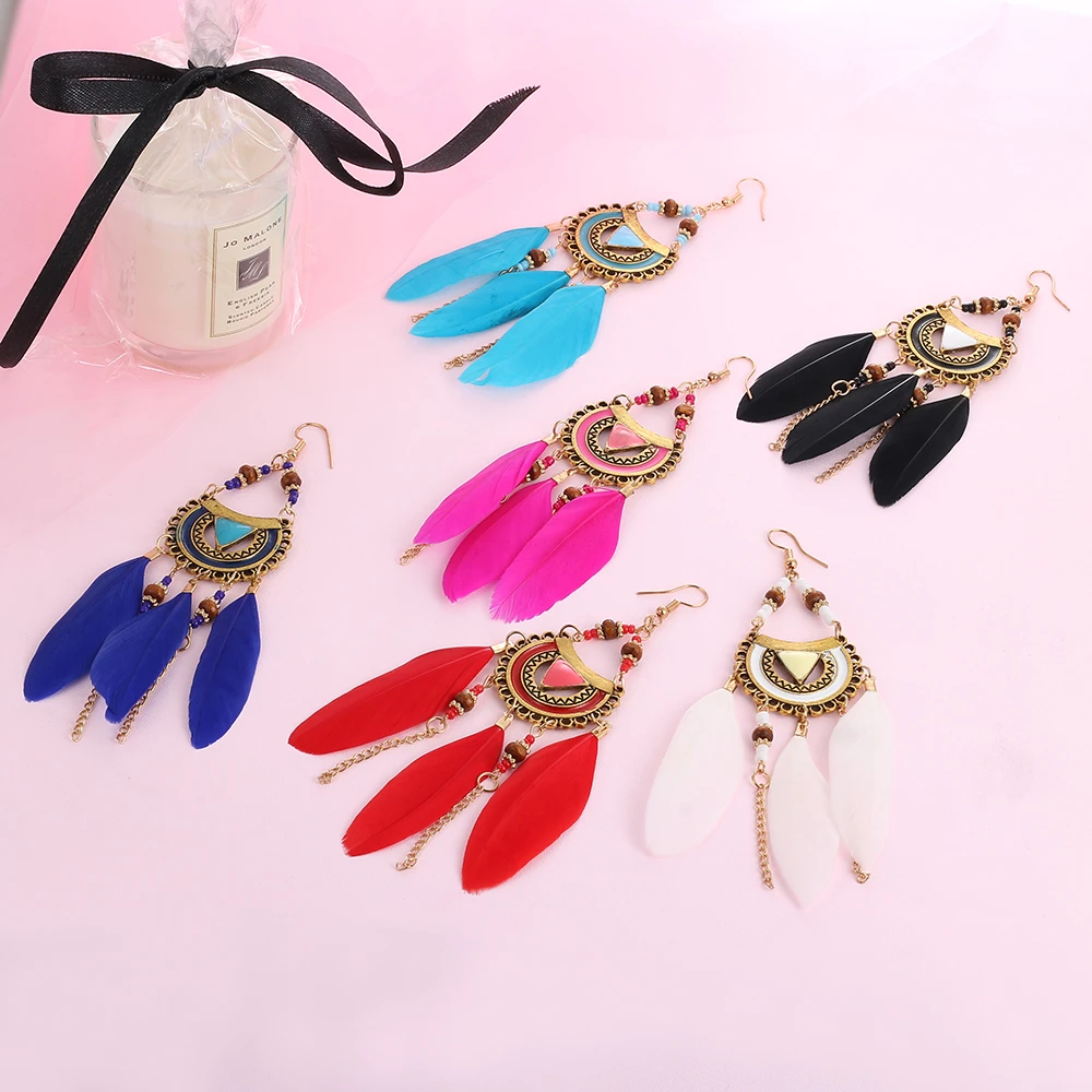

1Pair Dream Catcher Hollow out Vintage Leaf Feather Dangle Earrings For Women Bohemia Earring Lady's Ethnic Indian Jewelry