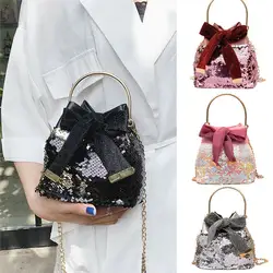 Новое модное женское с пайетками сумка с бантом блестящие сумки на шнурке цепи сумки на плечо наплечная сумка-мессенджер Наплечная