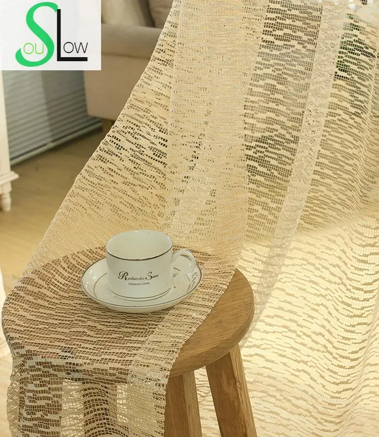 

Slow Soul Beige Pure Jacquard Curtains Hollow Ventilation Curtain Europe Tulle For Living Room Cortina Kitchen Bedroom Blinds