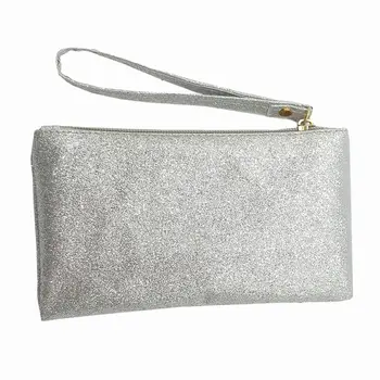 

Women Solid Color Glitter Long Wallet Coin Purse Phone Holder Clutch Bag