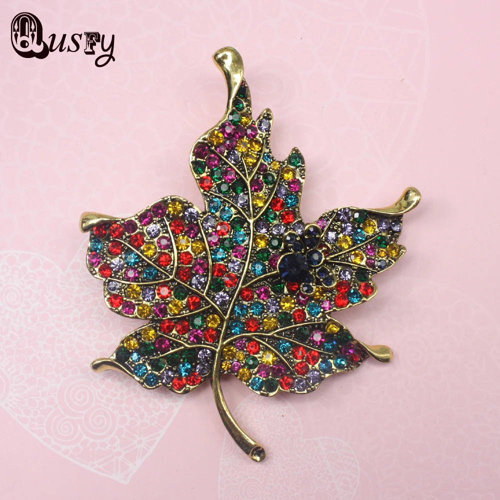 Rhinestone Brooch MultiColor Crystal Maple Leaf Brooch Pins Wedding