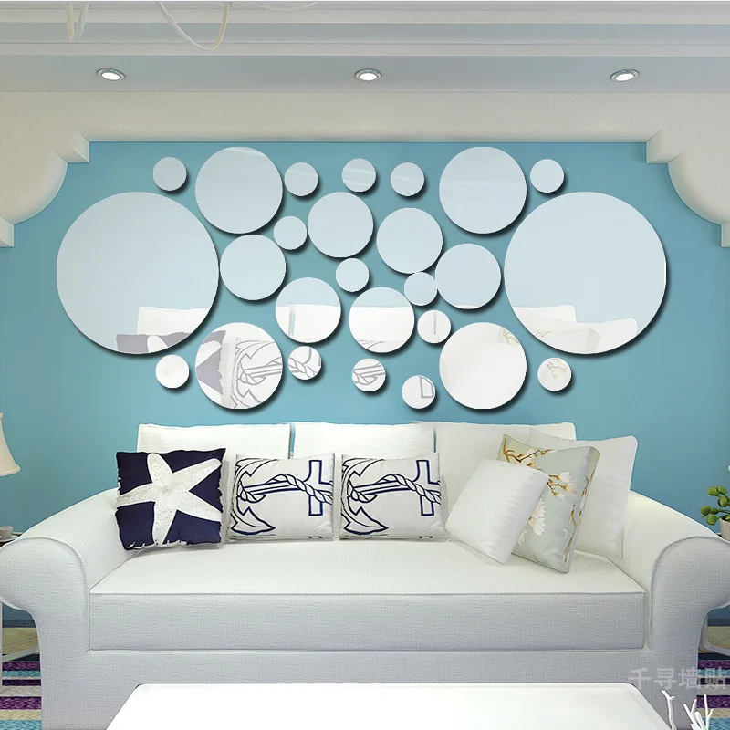 26pcs /lot 3d Round Wallpaper Mirror Acrylic Wall Stickers Living Room