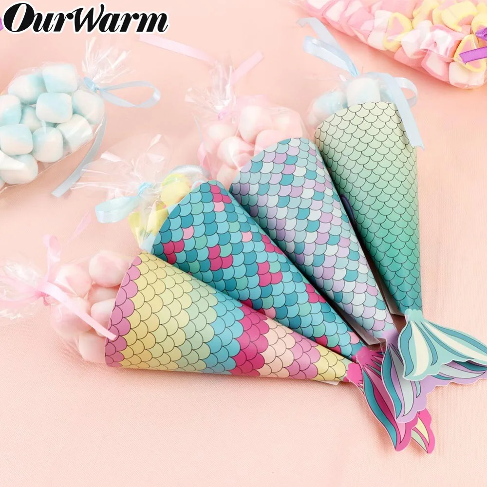 

OurWarm 12PCS Mermaid Paper Gift Box Candy Sweet Bags DIY Gifts Kids Party Favors Birthday Wedding Baby Shower Party Decoration