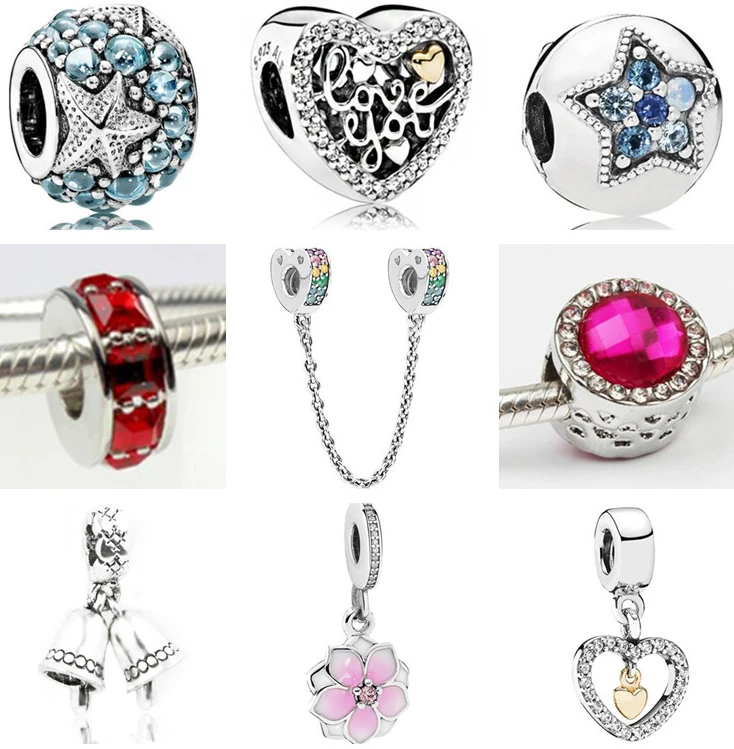 

New Fashion Bell Star Crystal Cat Flowers Hearts Simulated Pearl Charms Beads Fit Pandora Bracelets Necklaces for Women DIY Gift