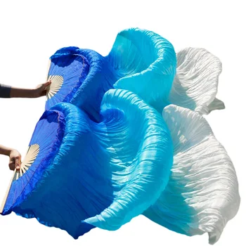 

New Arrivals Stage Performance Dance Fans 100% Silk Veils Colored Women Belly Dance Fans Royal blue + Turquoise + White (2pcs)