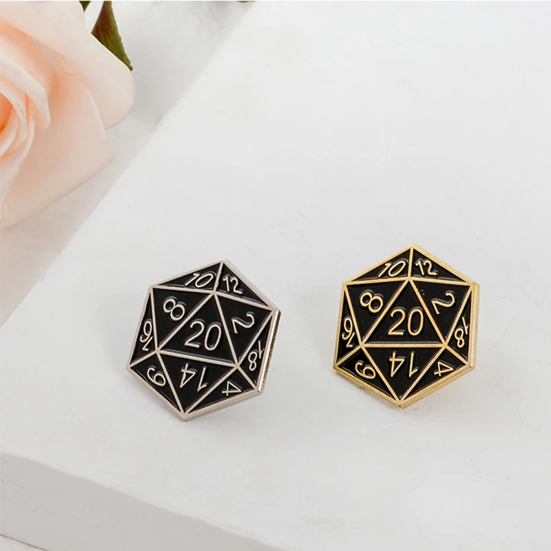 

Multi-sided dice Pin Twenty-Sided Die Pin for"Dungeons and Dragons"fans Enamel brooch denim badge D20 tabletop gaming gifts