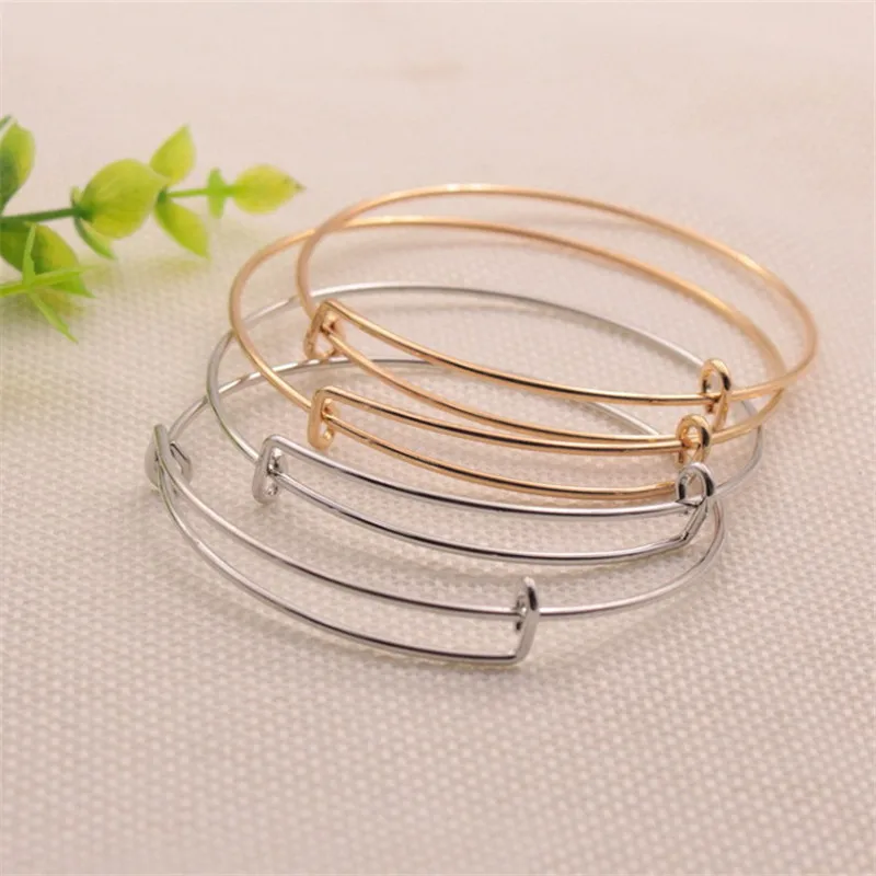 

100pcs/lot 65mm Gold and White K Color Charms Adjustable Expandable Wire Bracelets Bangles Diy Bracelet Accessories