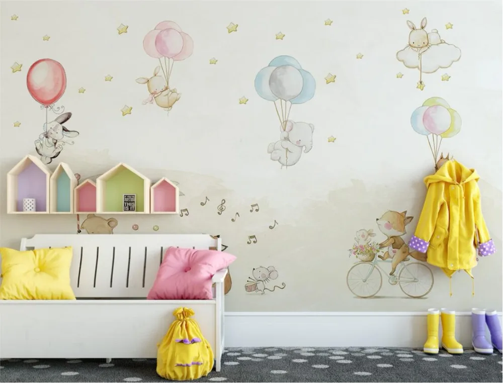 Beibehang пользовательские мультфильм милые животные воздушный шар обои для стен 3 d 3D фото обои для детской комнаты фон домашний декор