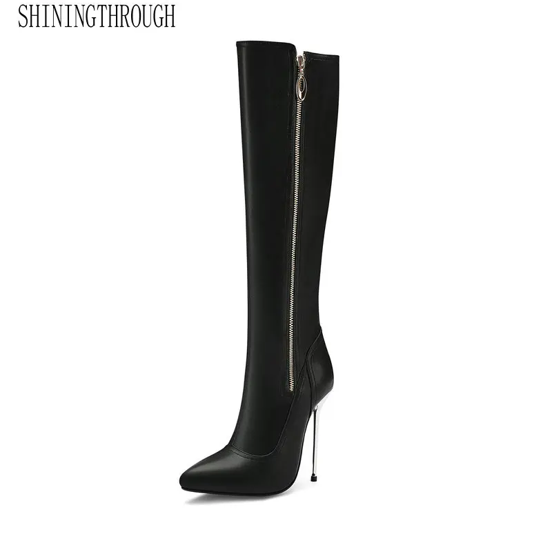 Genuine Leather Women Knee High Boots Fashion Sexy Suprt High Heel Women Shoes Spring Autumn Party Dancing Ladies Shoes