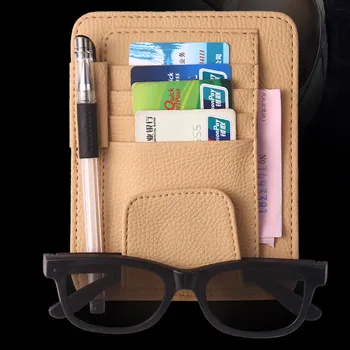 

Car Sun Visor Glasses Holder Clip Credit Card Pack PU Leather ID Storage Bag TD326