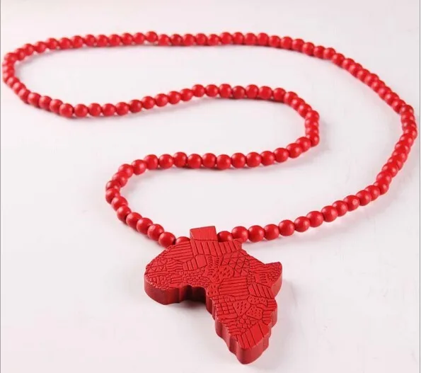 1pcs Good Quality Hip-Hop African Map Pendant Wood Bead Rosary Chain Beige B3S9 