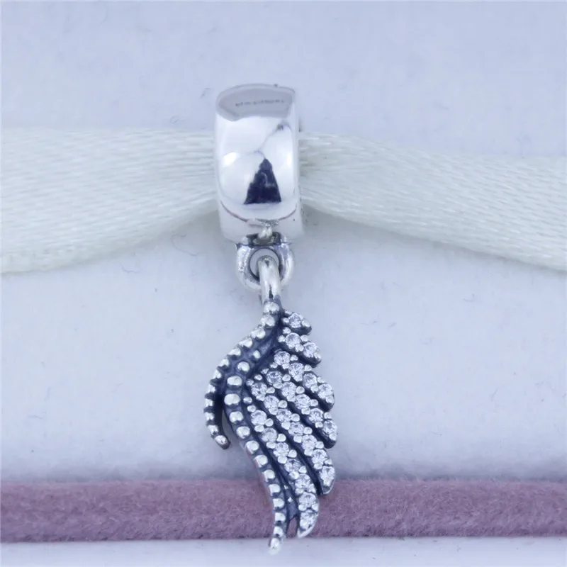 

Fits Pandora Bracelet new Phoenix feather dangle in 925 sterling silver with clear cz beads charms DIY wholesale hot sale