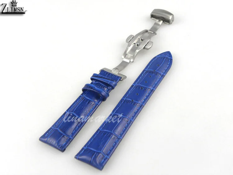 

18mm  NEW Top Grade Silver Brushed Deployment Clasp Crocodile Light Shine Italy Genuine Leather Watch Bands Strap P-S08Mbl
