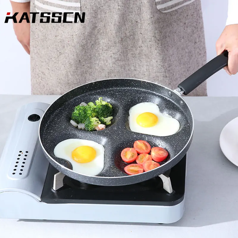 

4-in-1 Multifunction Breakfast Pans Mini Frying Egg Pan Non Stick Kitchen Cookware Pan Heart and Round Hole Pan with Brusher 213