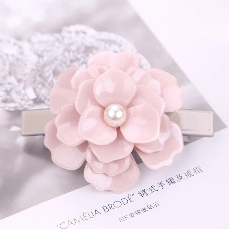 Flower Hairpins French Hair Barrettes Hair Accessaries For Women Camellia Multilayer Petal Hair Pins Cellulose Acetate Hair Clip (5)