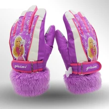 Детские зимние лыжные перчатки с рисунком принцессы для девочек, лыжные перчатки для езды на велосипеде, теплые водонепроницаемые ветрозащитные зимние лыжные перчатки