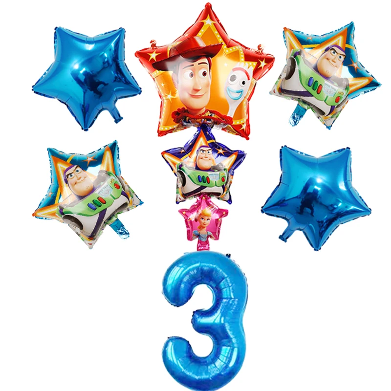 6 шт. История игрушек Вуди Базз Лайтер фольгированный шарик, мультфильмы 32 дюймов номер для новорожденных мальчиков голубой воздушный Бало День Рождения Декор детские игрушки