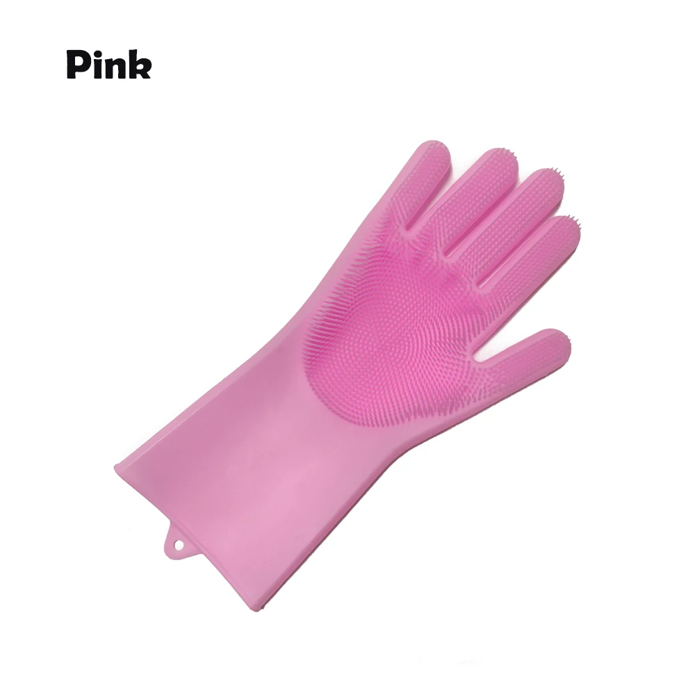 1Pc Silicone Dishes Washing Glove with Cleaning Brush Kitchen Washing Magic Glove Food Grade Dishwashing Gloves All-purpose - Color: Pink right