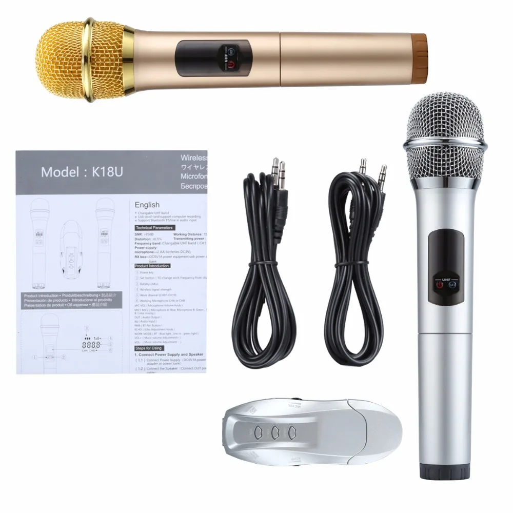 Excelvan K18U профессиональный Bluetooth два ручных микрофона с UHF беспроводной микрофон системы легкий в весе светодиодный дисплей