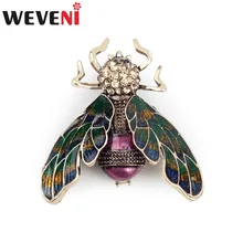WEVENI Antik Bronz Arı Böcek Alaşım Broş Rhinestone Pin Kadınlar Bayanlar Için Dekorasyon Aksesuarları moda takı Pullu Hediye(China)