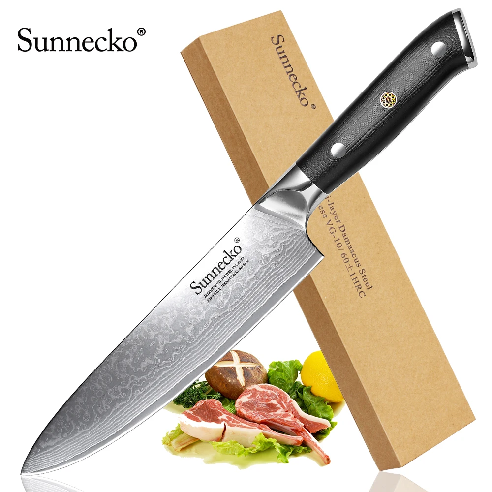 

SUNNECKO Superio 8" Chef Knife Razor Sharp Japanese VG10 Steel Blade Kitchen Knives G10 Handle Damascus Cleaver Slicing Cutting