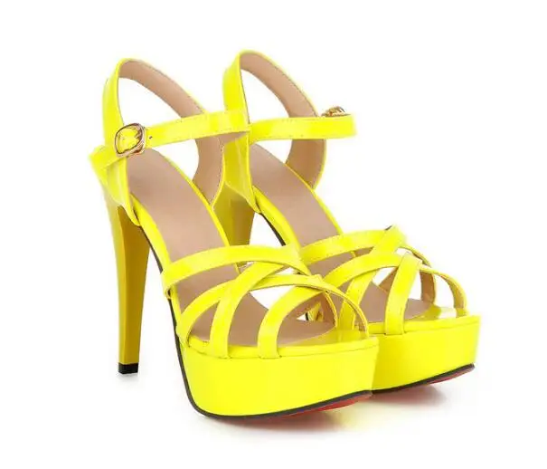 Г., женские Босоножки с открытым носком женская обувь на высоком каблуке пикантная обувь для ночных клубов на платформе модная женская обувь с пряжкой в римском стиле - Цвет: Цвет: желтый