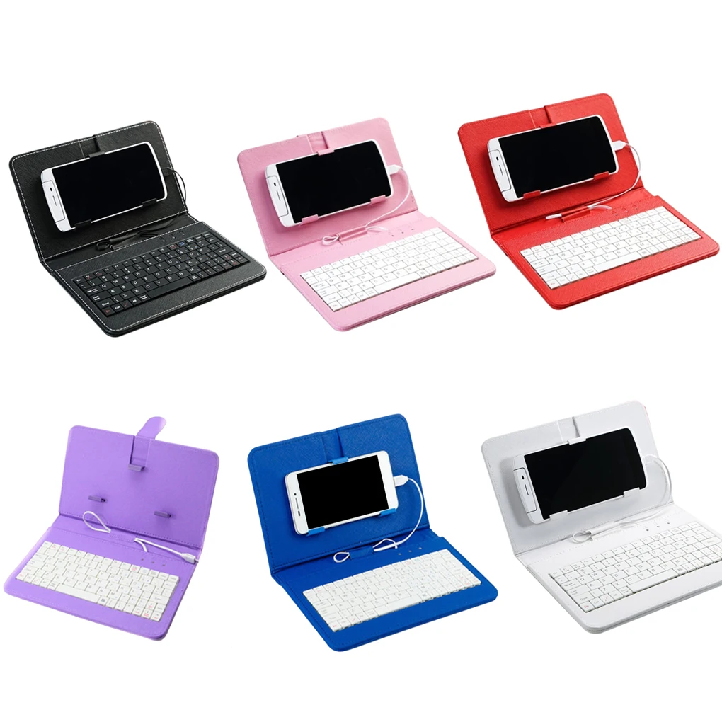 

Portable PU Leather Phone Flip Case with Wired Keyboard Holster Protector For Samsung 4.8-6.0 inch Mobile Phone Case
