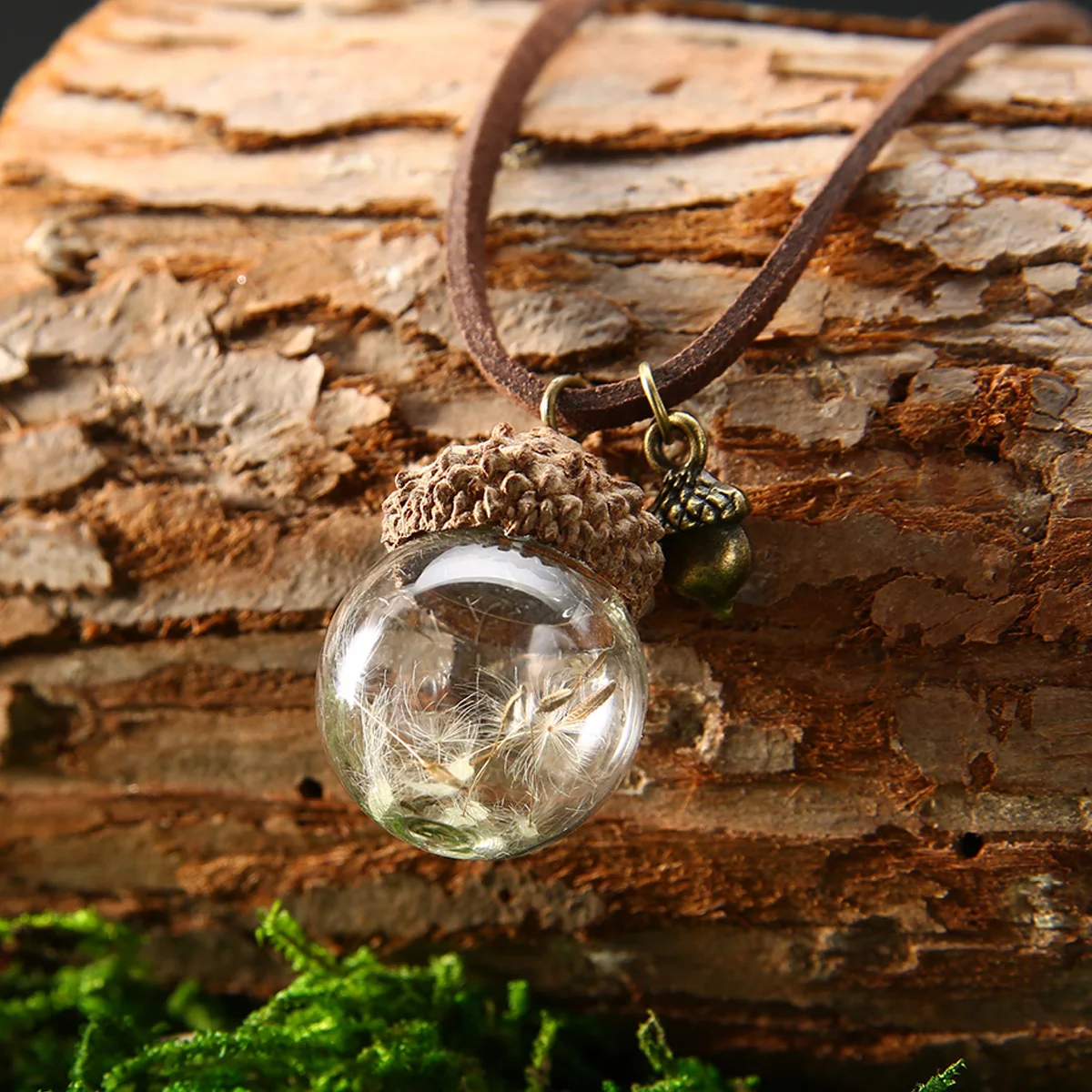 Fashion Crystal Glass Ball Acorn Necklace Shellhard Pinecone Dandelion Flower Pendant Necklace Vintage Jewelry Femme Bijoux
