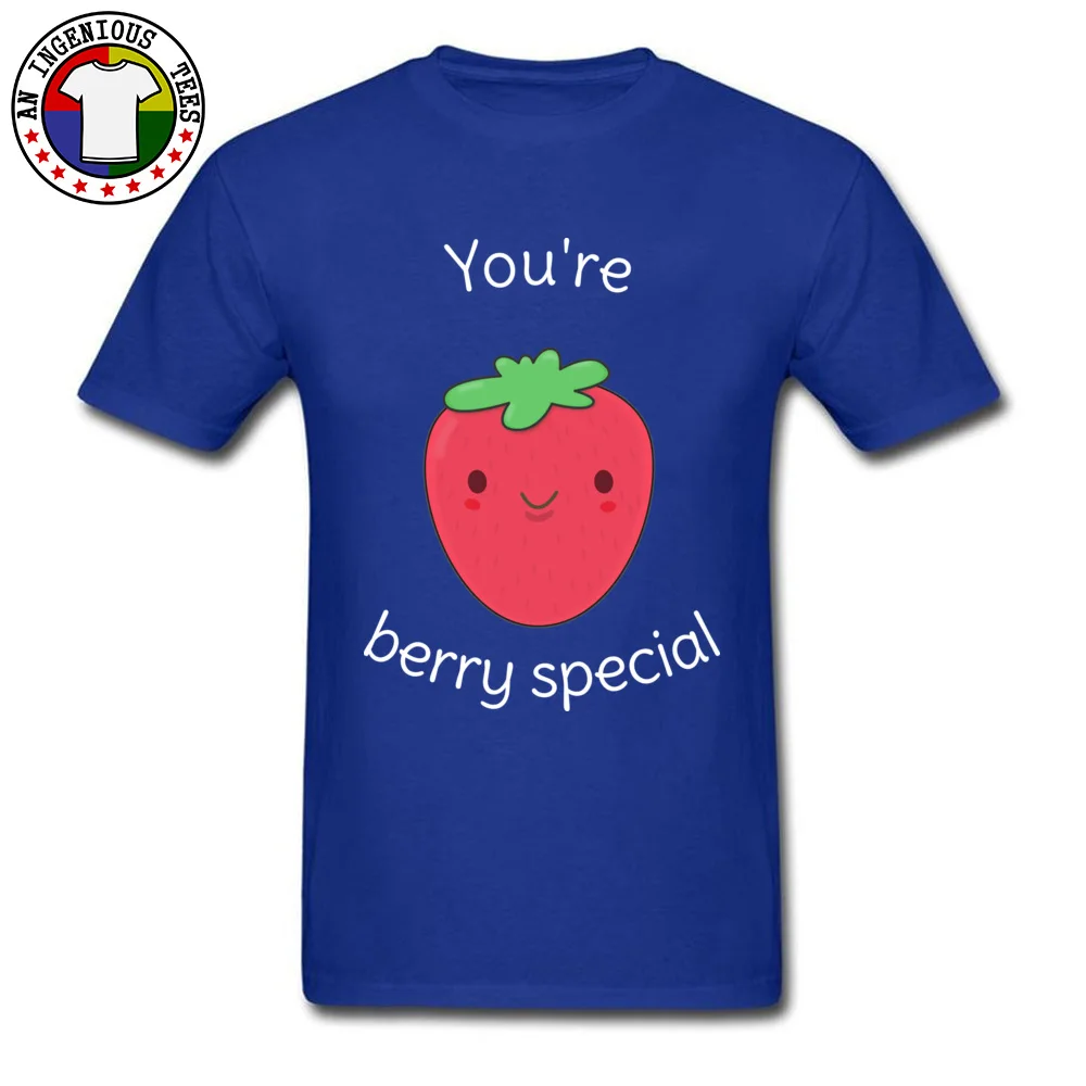 Funny Strawberry Pun Classic Short Sleeve Design Tshirts Cotton Fabric Crewneck Mens T Shirt Family Tops Shirts Summer/Fall Funny Strawberry Pun blue