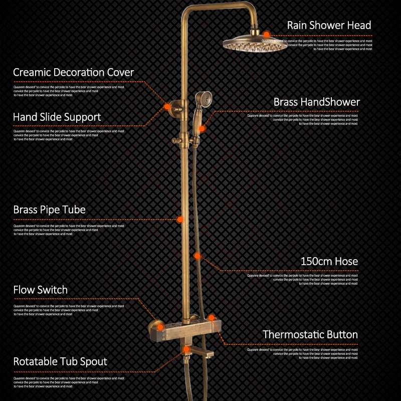 Quyanre античный латунный термостатический смеситель для душа, набор латунный Смеситель для душа в форме дождя, поворотный кран для ванной комнаты