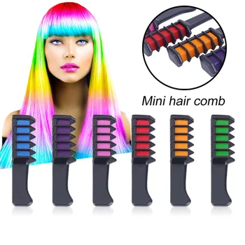 

6PCS/SET Mini Temporary Hair Dye Comb Permanent Multicolor Chalk Powder With Comb Personal Salon Use Hair Dye brush Wholesale