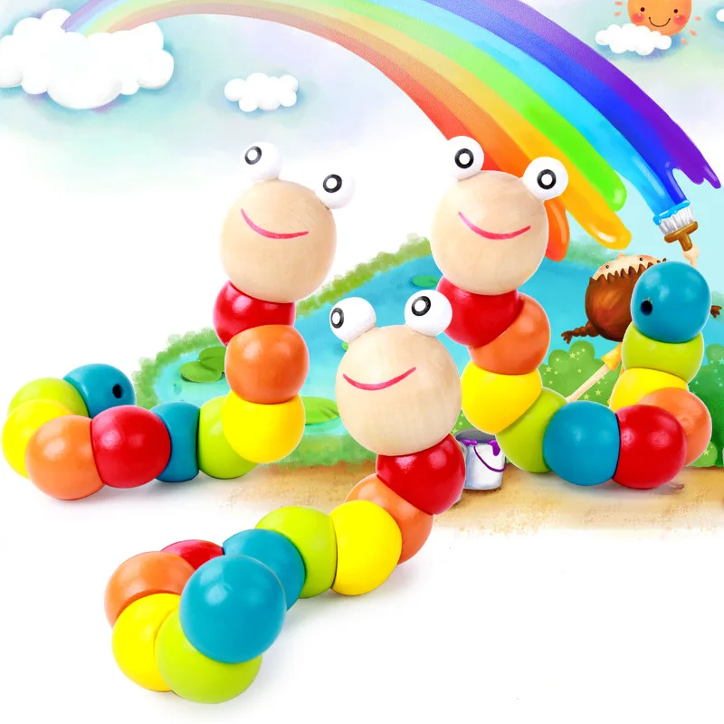 

Colorful Wooden Twist Worm Puzzles Caterpillar Kids Educational Toys Baby Montessori Finger Toys