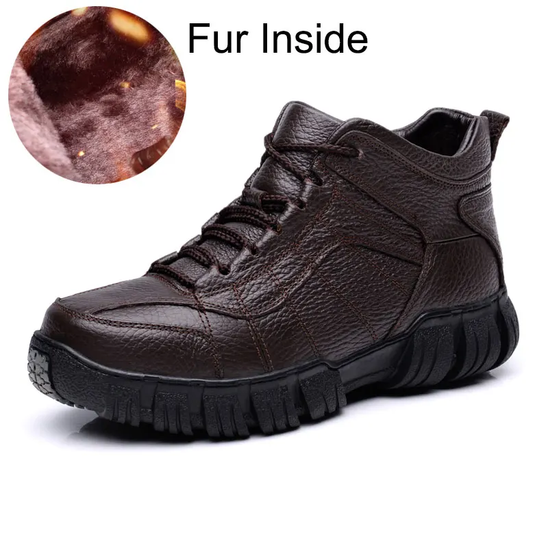 Dos Preto Masculino Couro De Sapatos Quentes Inverno Homens Para marrom Botas Tornozelo Genuíno Neve Vanmie Pele Do 2017 Casual ZBXqgTT