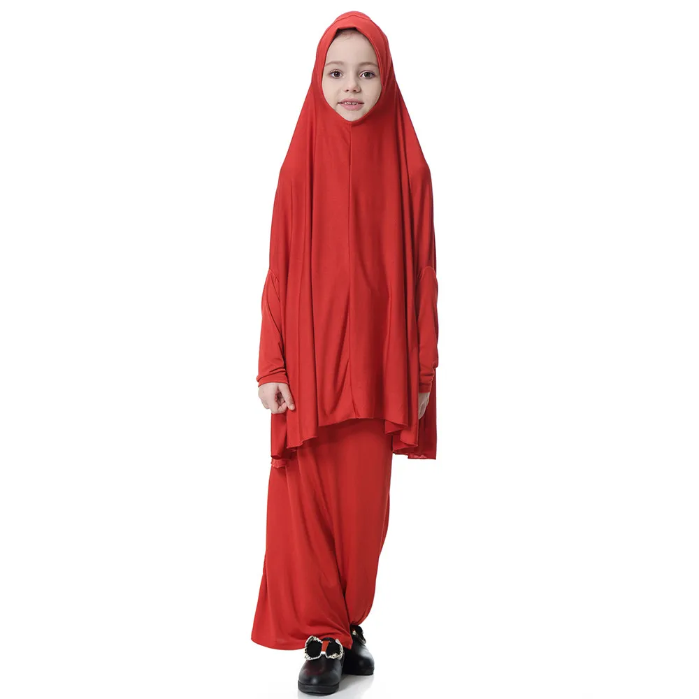 

Kids Dresses For Girls Summer Cotton Muslim Dress Girl Batwing Sleeve Blouse Top Long Skirt Outfits Set F410