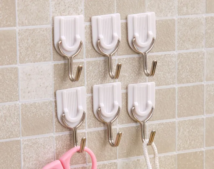 6pcs/ white plastic hook strong double sided adhesive creative home ...