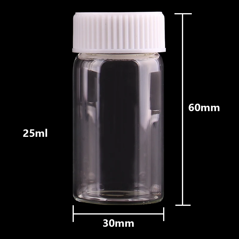 15 мл 25 мл 40 мл 50 мл 60 мл прозрачные стеклянные бутылки с белой пластиковой винтовой крышкой крошечные баночки-флаконы DIY ремесло 24 шт - Цвет: 25ml