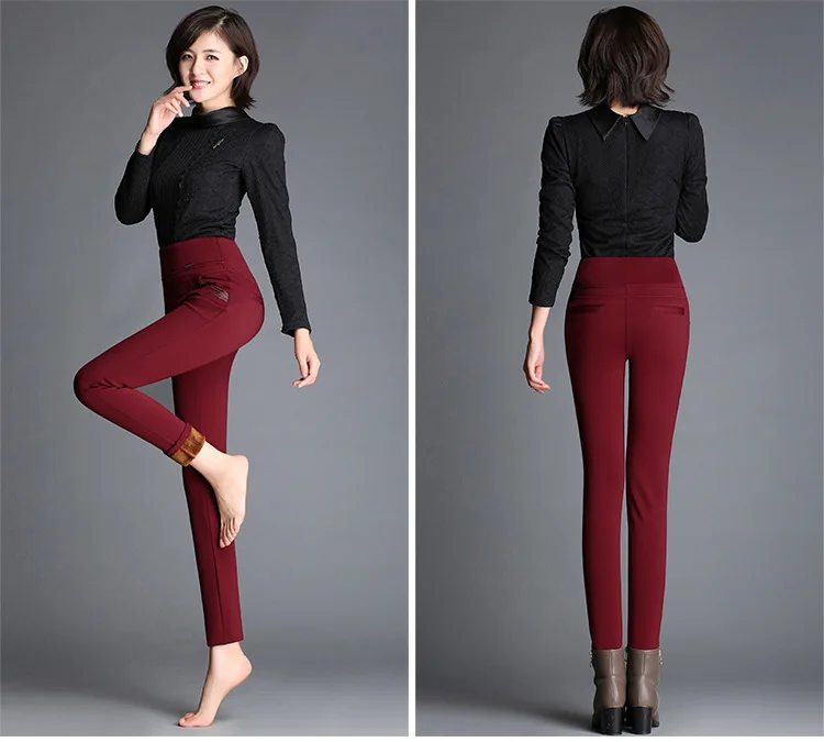 Большой размер 4XL зимние женские брюки теплые плюс плотные бархатные брюки флисовые тонкие с высокой талией тянущиеся брюки-карандаш женские брюки