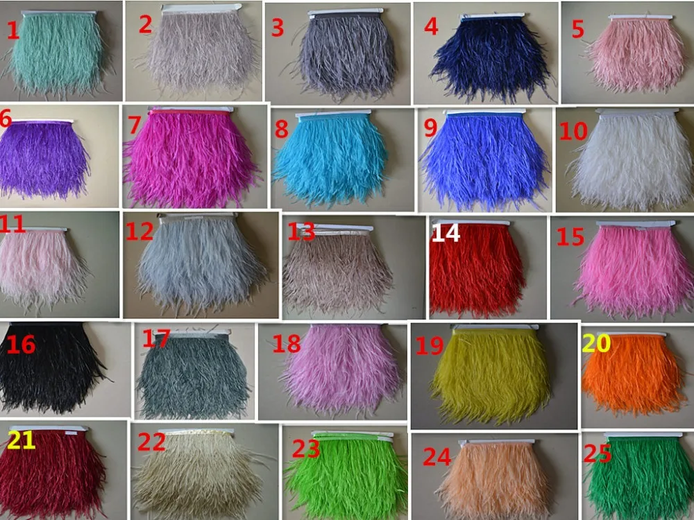 

Factory price! 10 m high quality white ostrich feather ribbon, 4-6 inch / 9-15 cm wide, colorful ostrich feathers