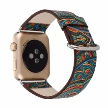 Espanson MZ в этническом стиле кожаный ремешок для наручных часов для Apple Watch, 38, 42 мм, 40/44 мм Series1234 ремень цветочные принты наручные часы-браслет