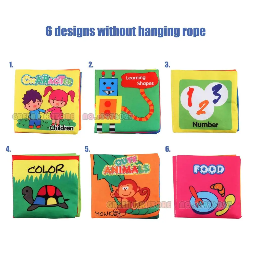 6PCS Fabric Cloth Language Baby Books Intelligent Learning&Education Cartoon Book Kids Early Learning Soft Washable Cloth Books