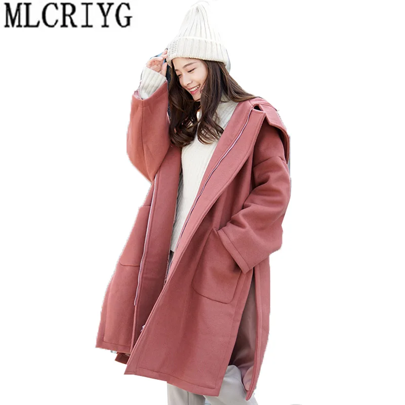Femelle Laine Outwear coat Élégant Casaco pink Nouveau apricot Split 2019 Femmes Lx224 Femme Long Automne Feminino khaki Trench Manteau Capot En Caramel Lâche x768S7nqa