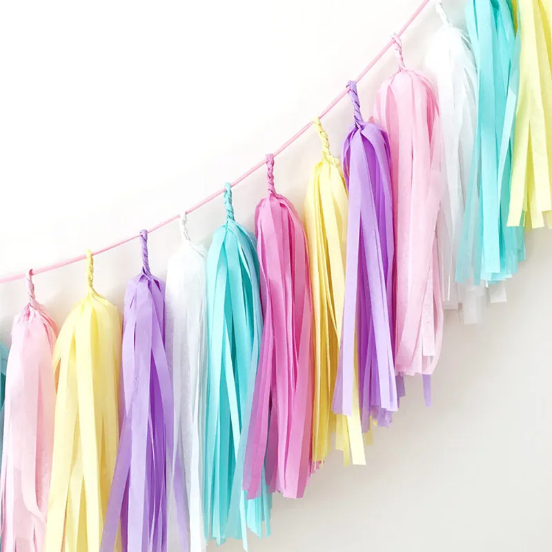 

Rainbow Colorful Baby Shower Paper Tissue Tassel DIY Hang Garland Tassel Mermaid Bunting Party Decor Supplies